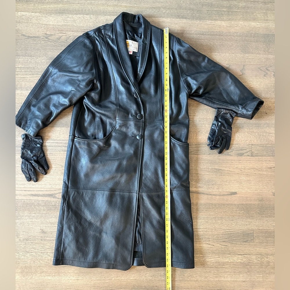 Vintage Genuine Leather W.B. Place Trench Coat-Black-Size Medium - Picture 7 of 10